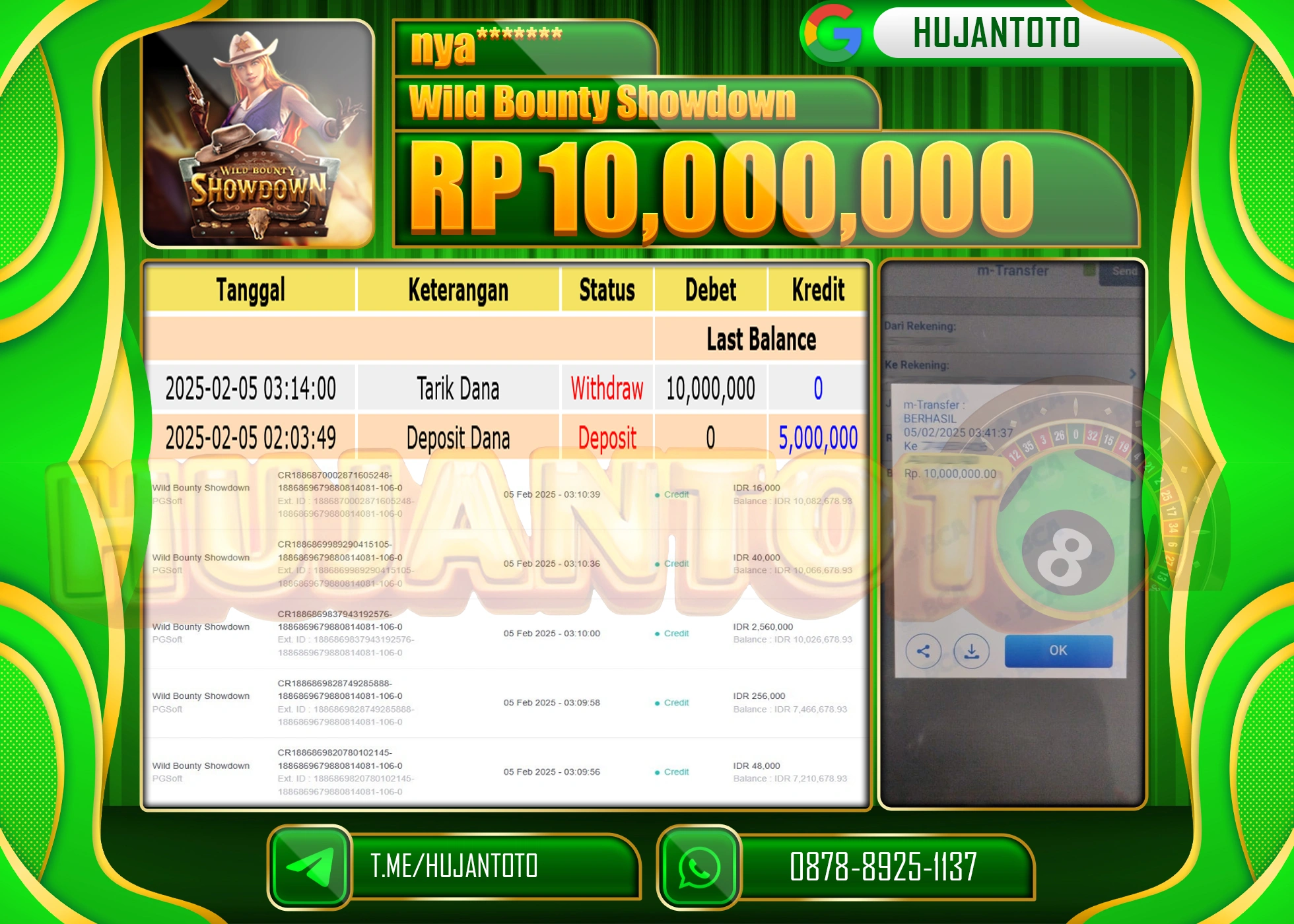 HUJANTOTO - BUKTI JACKPOT MENANG SLOT WILD BOUNTY SHOWDOWN Rp,10,000,000 - TERBAYAR LUNAS