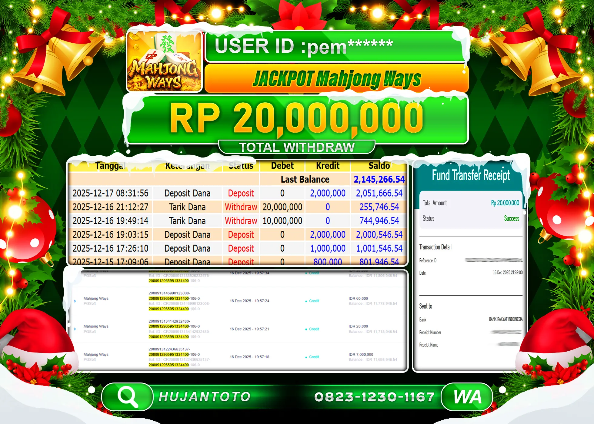 HUJANTOTO - BUKTI JACKPOT MENANG SLOT MAHJONG WAYS Rp.20,000,000 - TERBAYAR LUNAS