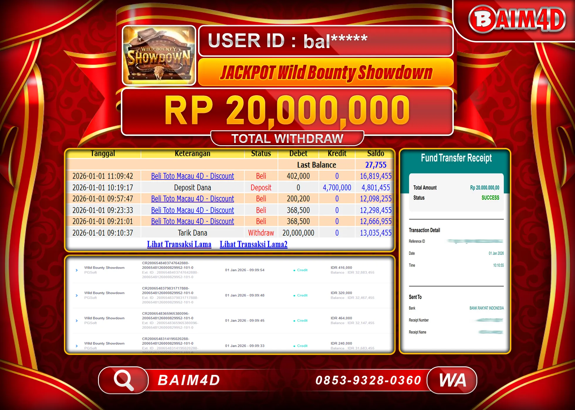 BAIM4D JACKPOT  SLOT WILD BOUNTY SHOWDOWN Rp.20,000,000 - LUNAS
