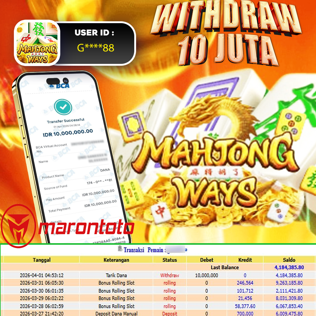 Bukti Kemenangan Member Marontoto Sebesar 10.000,000 JuTa