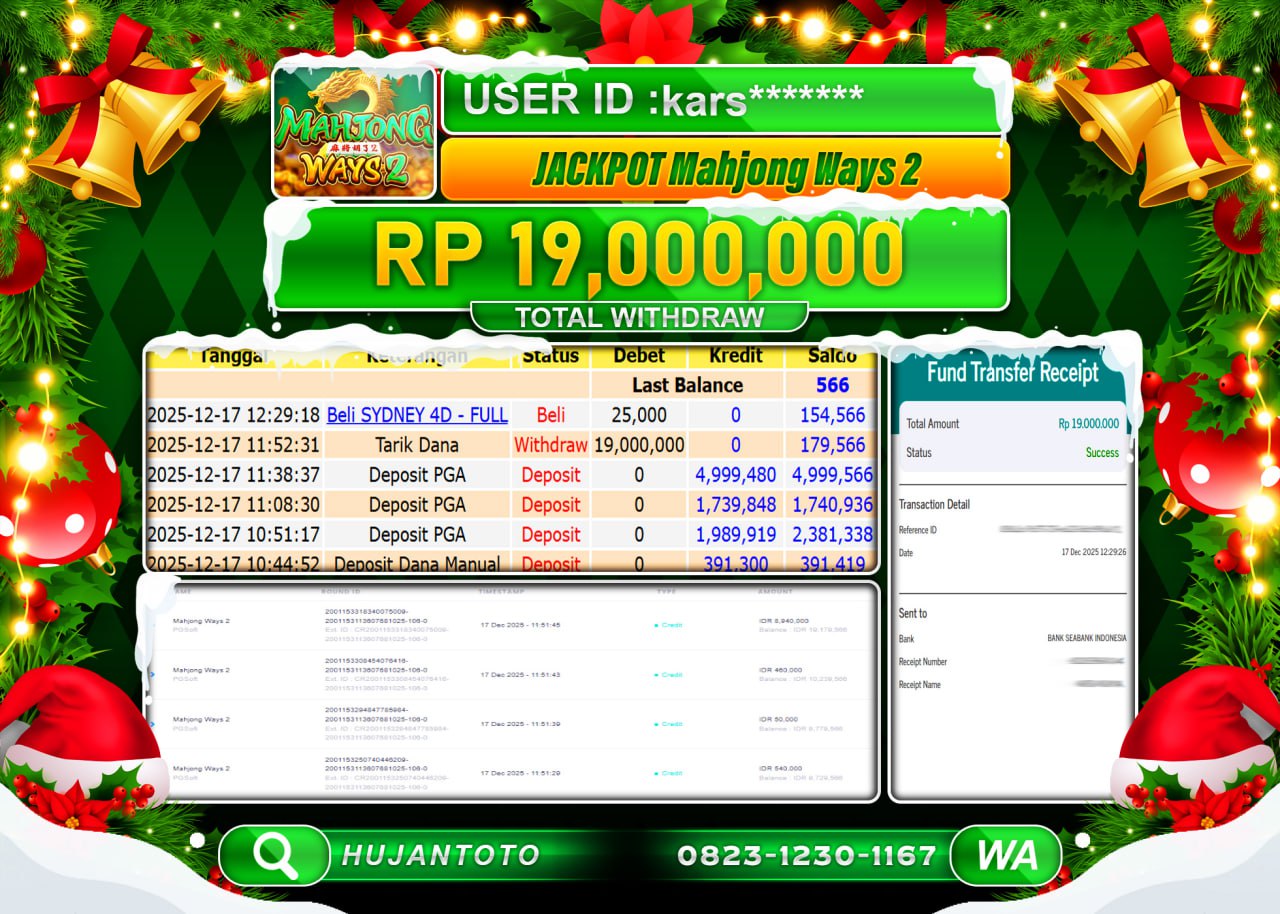 HUJANTOTO - BUKTI JACKPOT MENANG SLOT MAHJONG WAYS 2 Rp.19,000,000 - TERBAYAR LUNAS