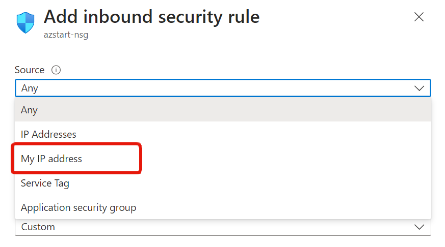 Add inbound security rule (My IP address)