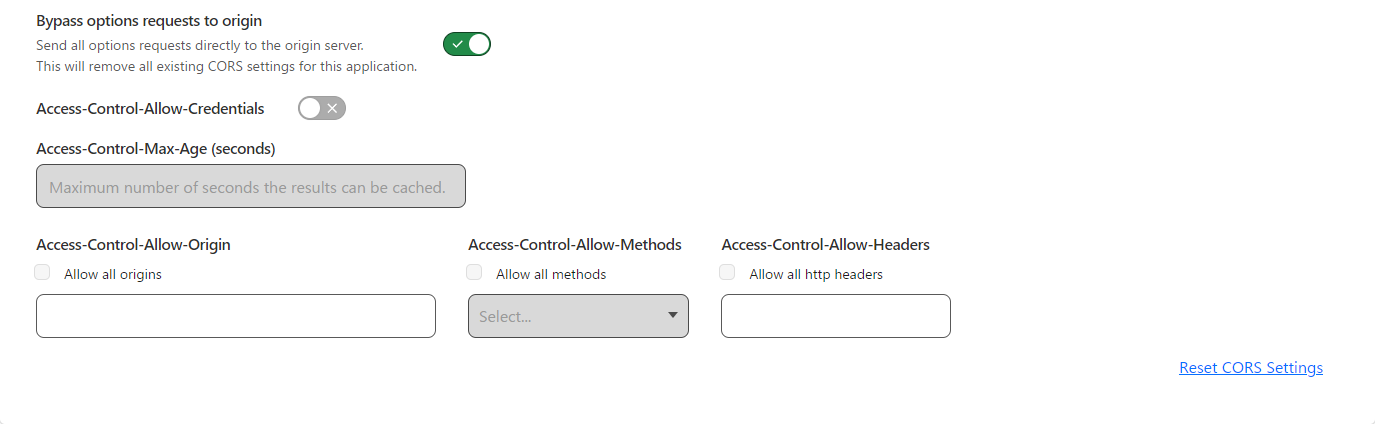 Bypass options requests to origin が true になってる画像
