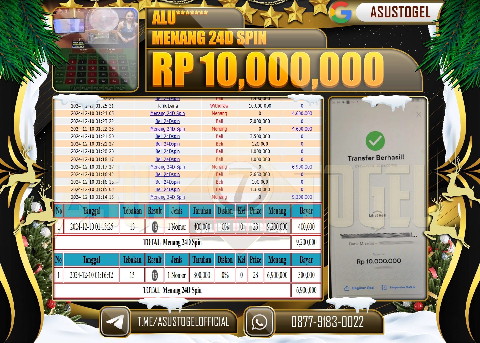 ASUSTOGEL KEMENANGAN DI LIVE GAMES 24D SPIN SEBESAR 10,000,000 - RUPIAH LUNAS