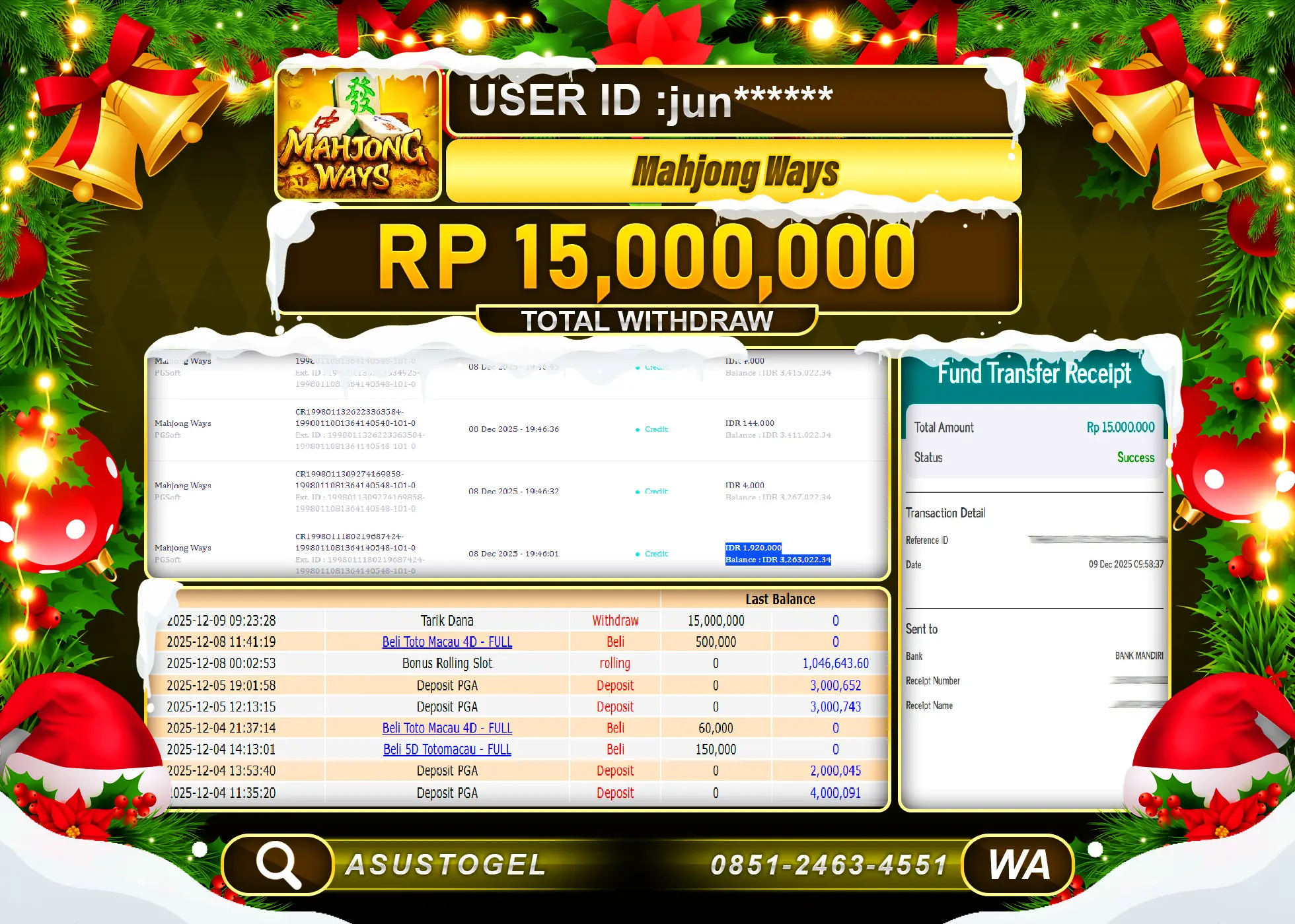 ASUSTOGEL KEMENANGAN DI SLOT MAHJONG WAYS PGSOFT SEBESAR 15,000,000 - RUPIAH LUNAS