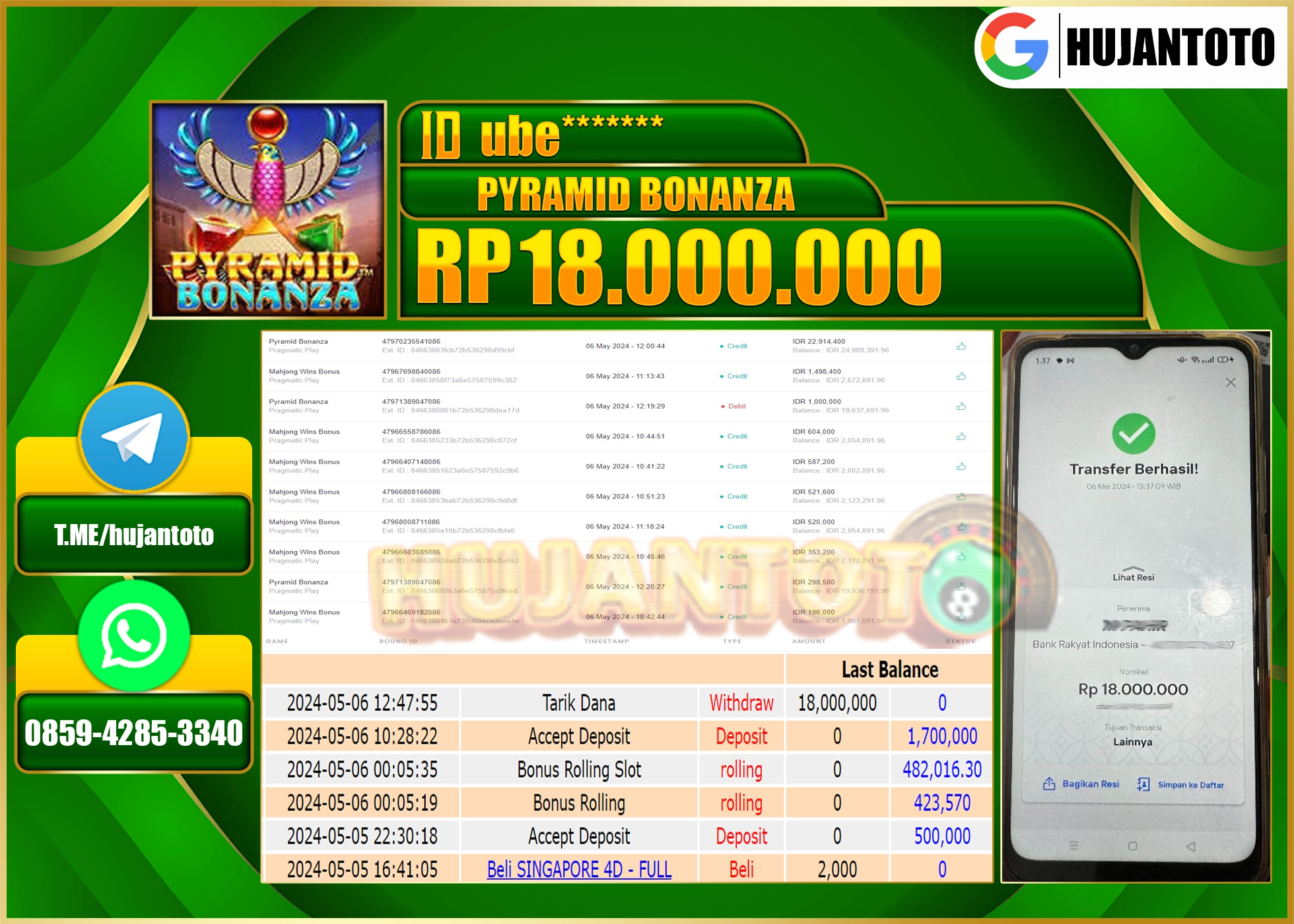 HUJANTOTO MENANG SLOT PYRAMID BONANZA 18,000,000 - LUNAS 