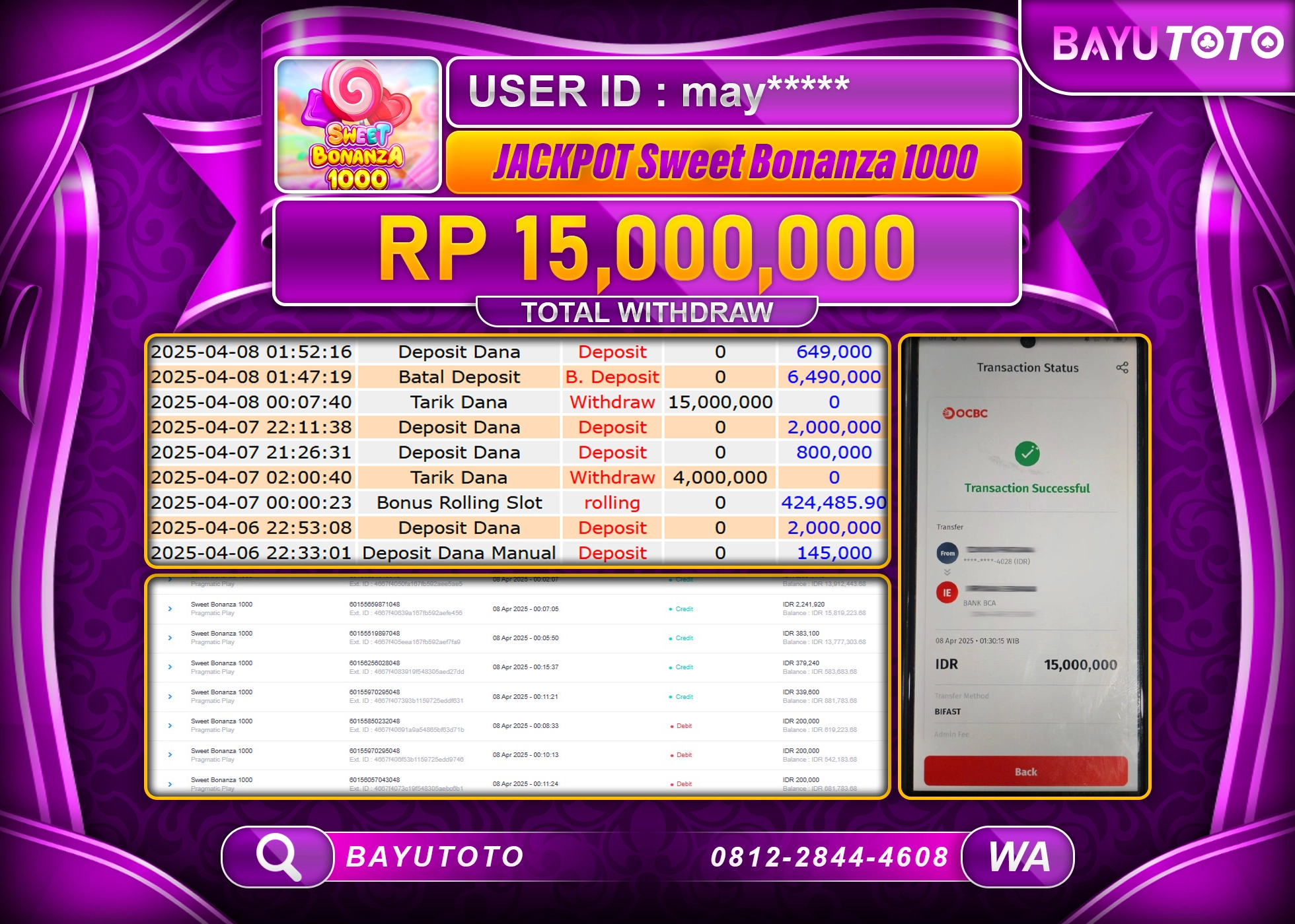 BAYUTOTO JACKPOT  DI SLOT SWEET BONANZA Rp.15.000.000 LUNAS
