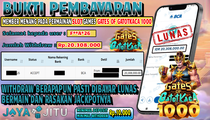 🏆 BUKTI KEMENANGAN GATES OF GATOT KACA 1000  MEMBER  JAYAJITU🏆