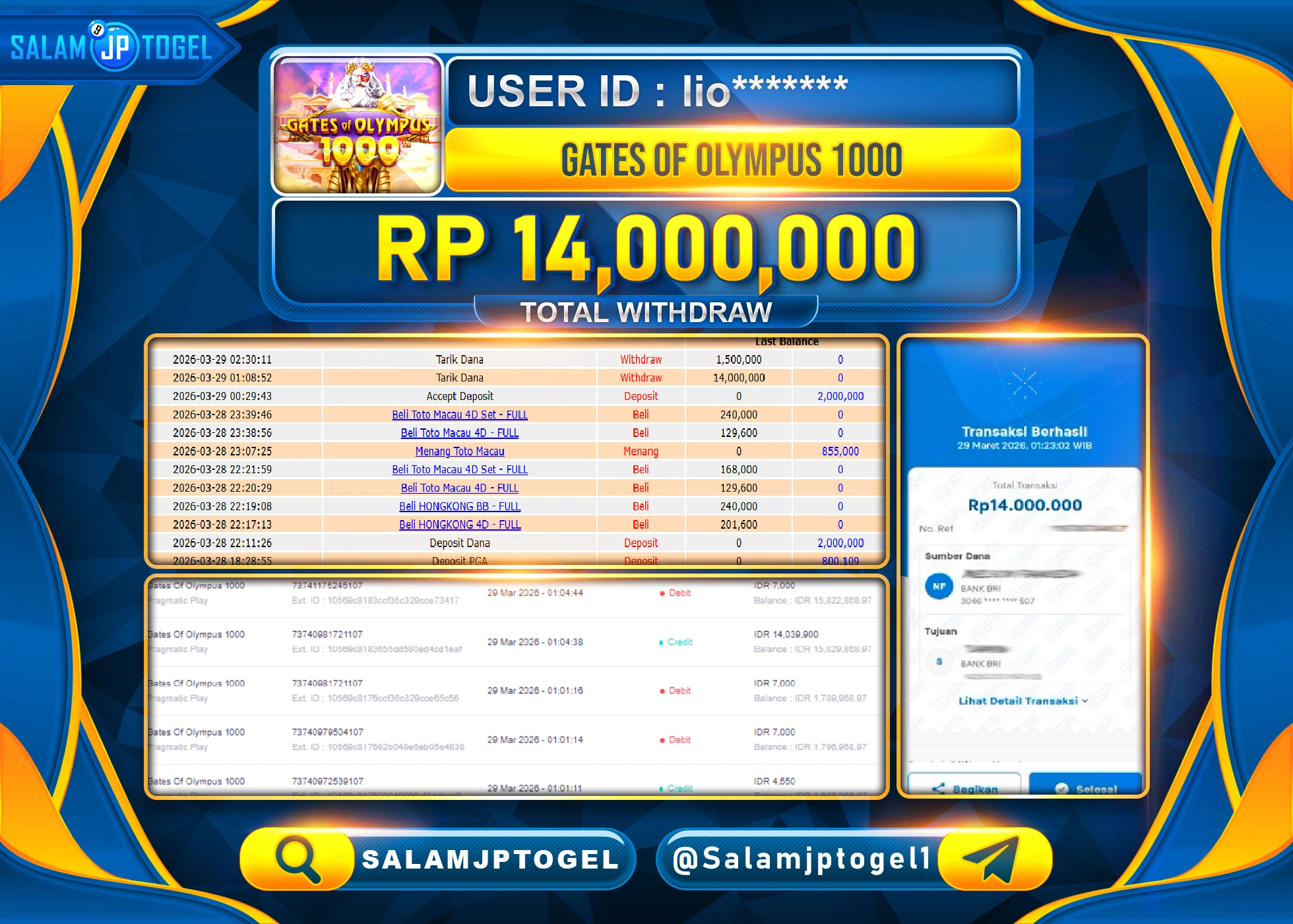 SALAMJPTOGEL MENANG JACKPOT SLOT GATES OF OLYMPUS 1000 Rp.14,000,000 - LUNAS