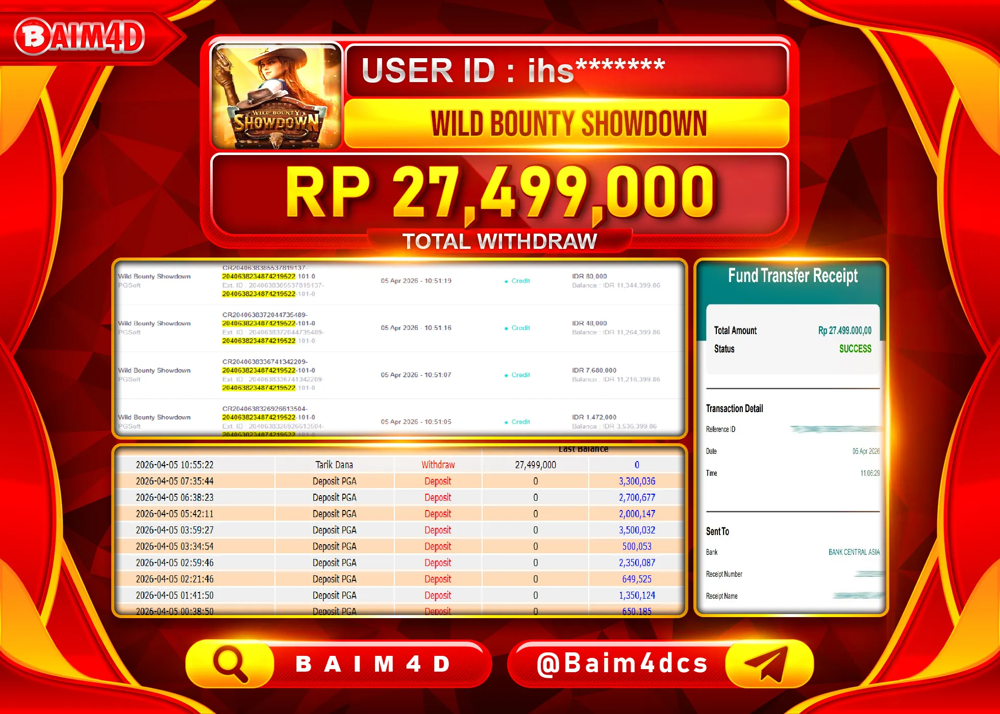 BAIM4D JACKPOT  SLOT WILD BOUNTY SHOWDOWN Rp.27,499,000 - LUNAS