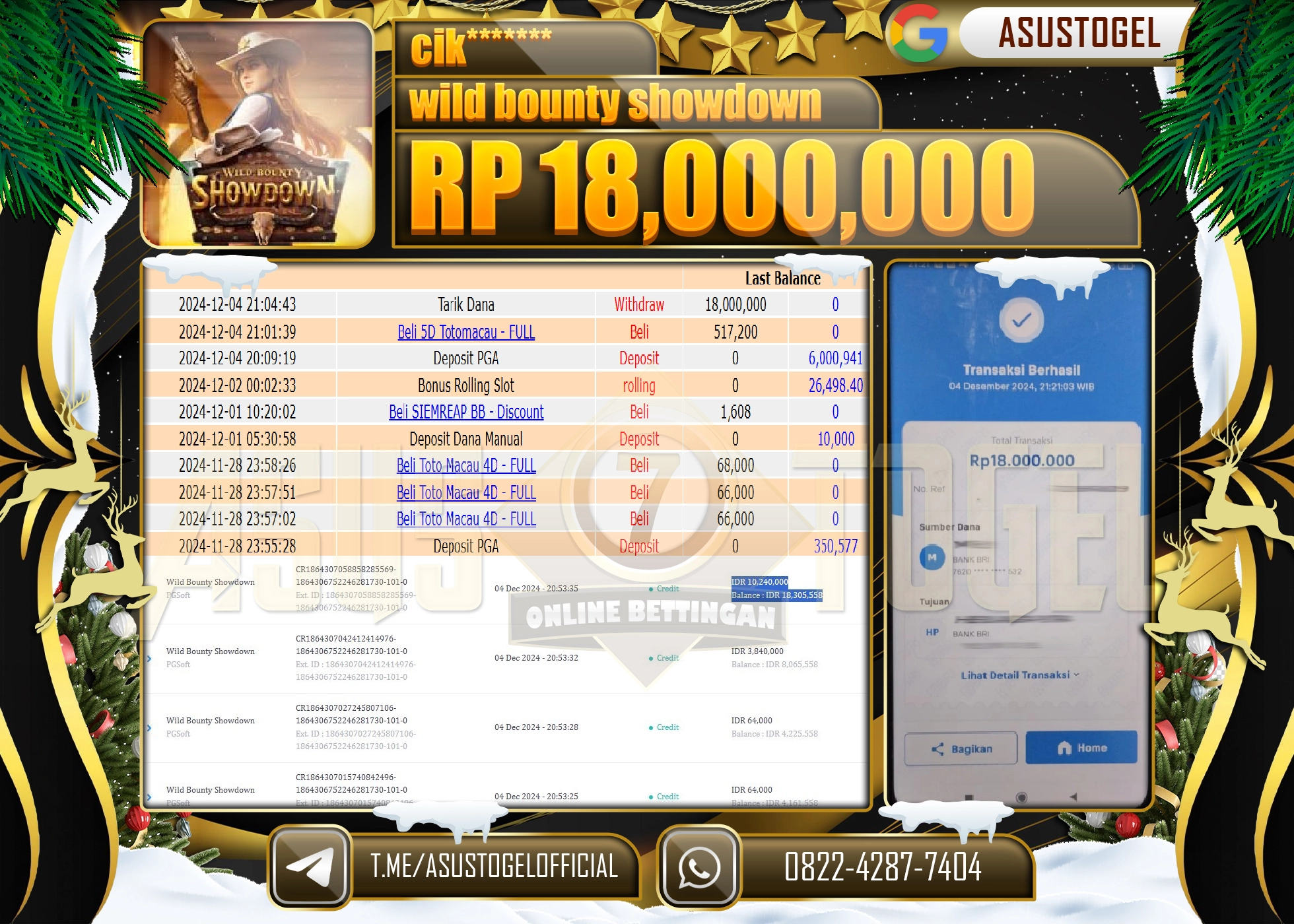 ASUSTOGEL KEMENANGAN DI SLOT WILD BOUNTY SHOWDOWN SEBESAR 18,000,000- RUPIAH LUNAS
