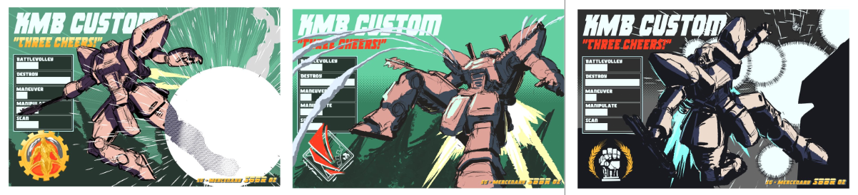 Composition sketches for the Three Cheers! card