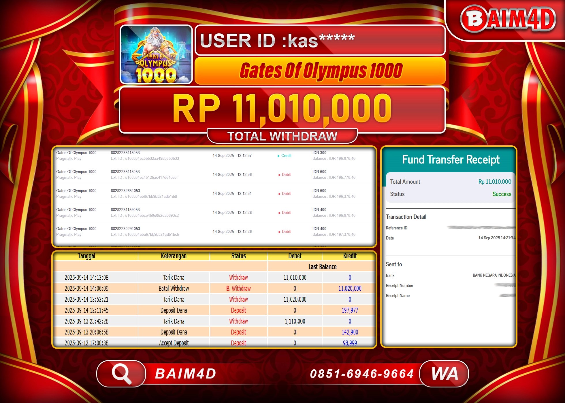 BAIM4D JACKPOT SLOT GATES OF OLYMPUS 1000 Rp.11,010,000.- LUNAS