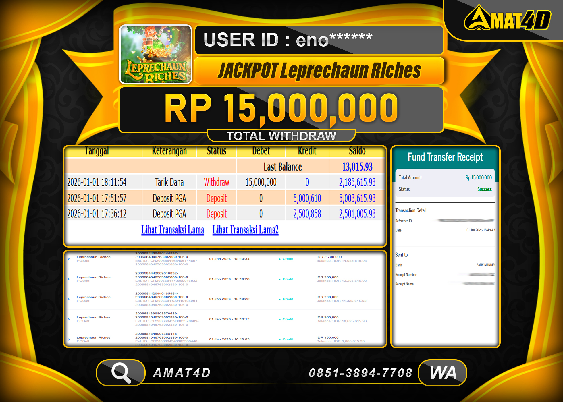 AMAT4D KEMENANGAN DI LAPRECHAUN RICHES PGSoft  Rp.15.000.000 BERHASIL TERBAYAR LUNAS
