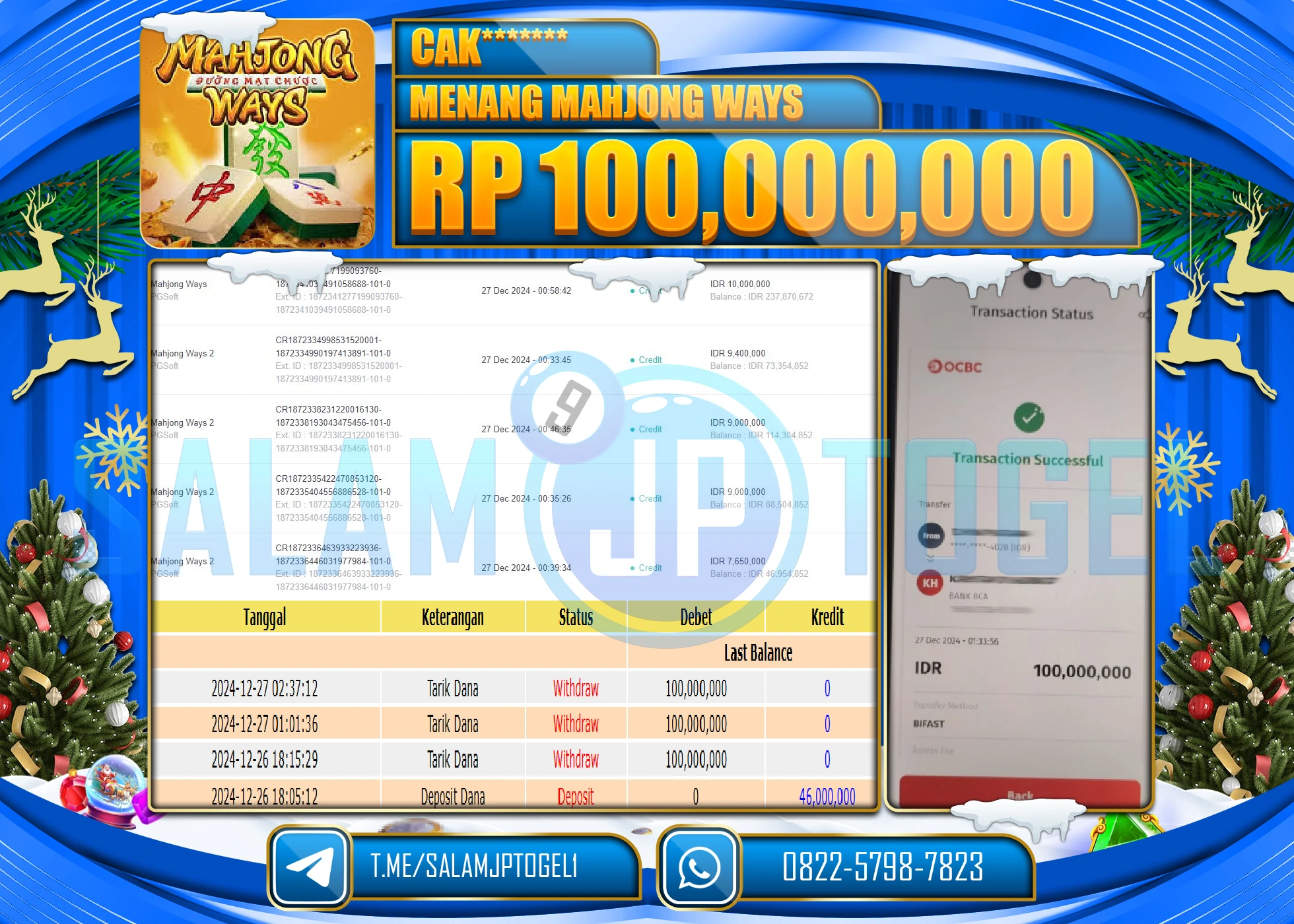 SALAMJPTOGEL MENANG SLOT MAHJHONG WAYS Rp.100,000,000 LUNAS