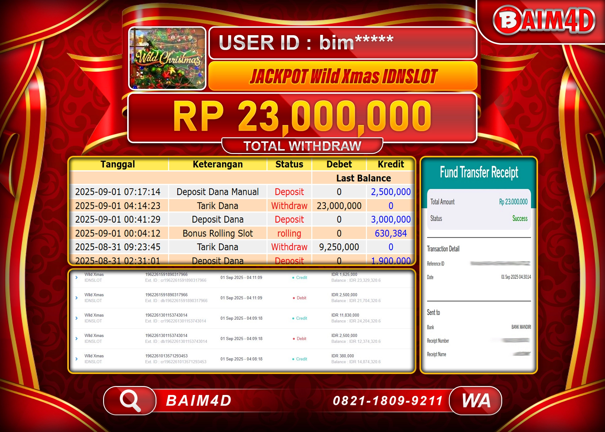 BAIM4D JACKPOT SLOT WILD XMAS IDNSLOT Rp.23,000,000.- LUNAS