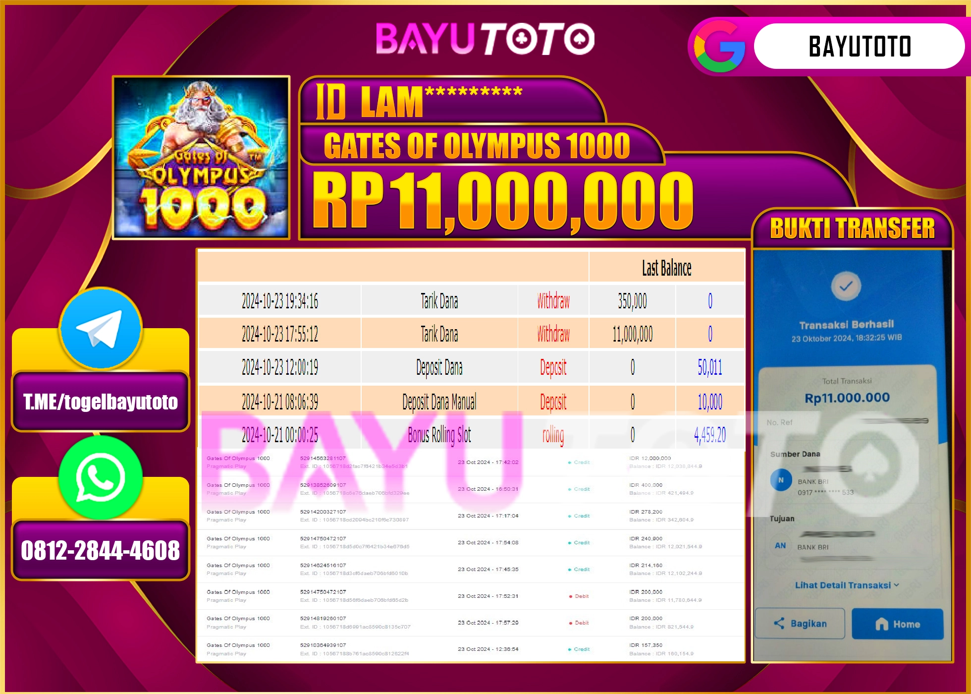 BAYUTOTO MENANG SLOT GATES OF OLYMPUS 1000 11.000.000 - LUNAS
