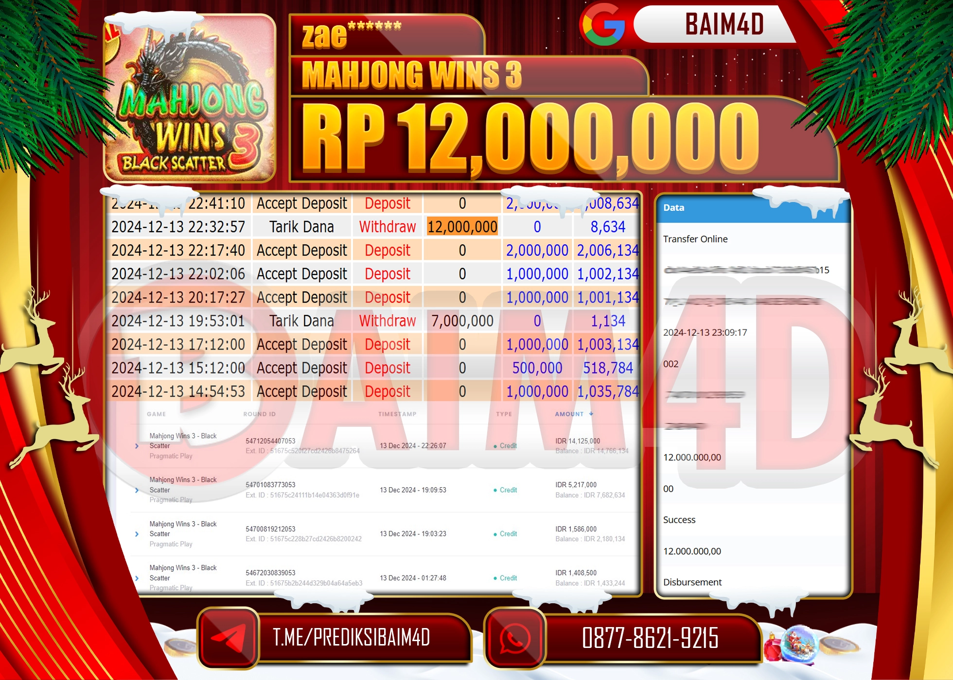 BAIM4D JACKPOT PRAGMATIC Mahjong Wins 3 Rp.12.000,000.- LUNAS