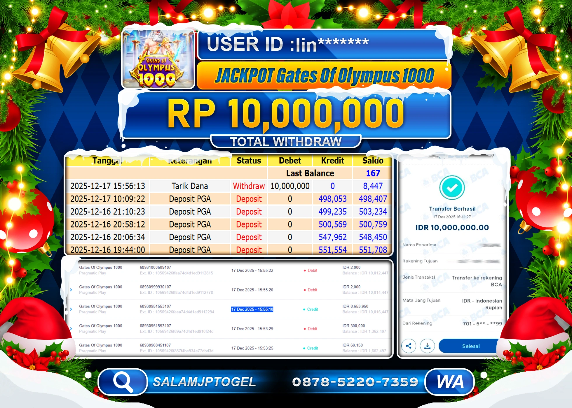 SALAMJPTOGEL MENANG GATES OF OLYMPUS 1000 Rp.10,000,000 - LUNAS