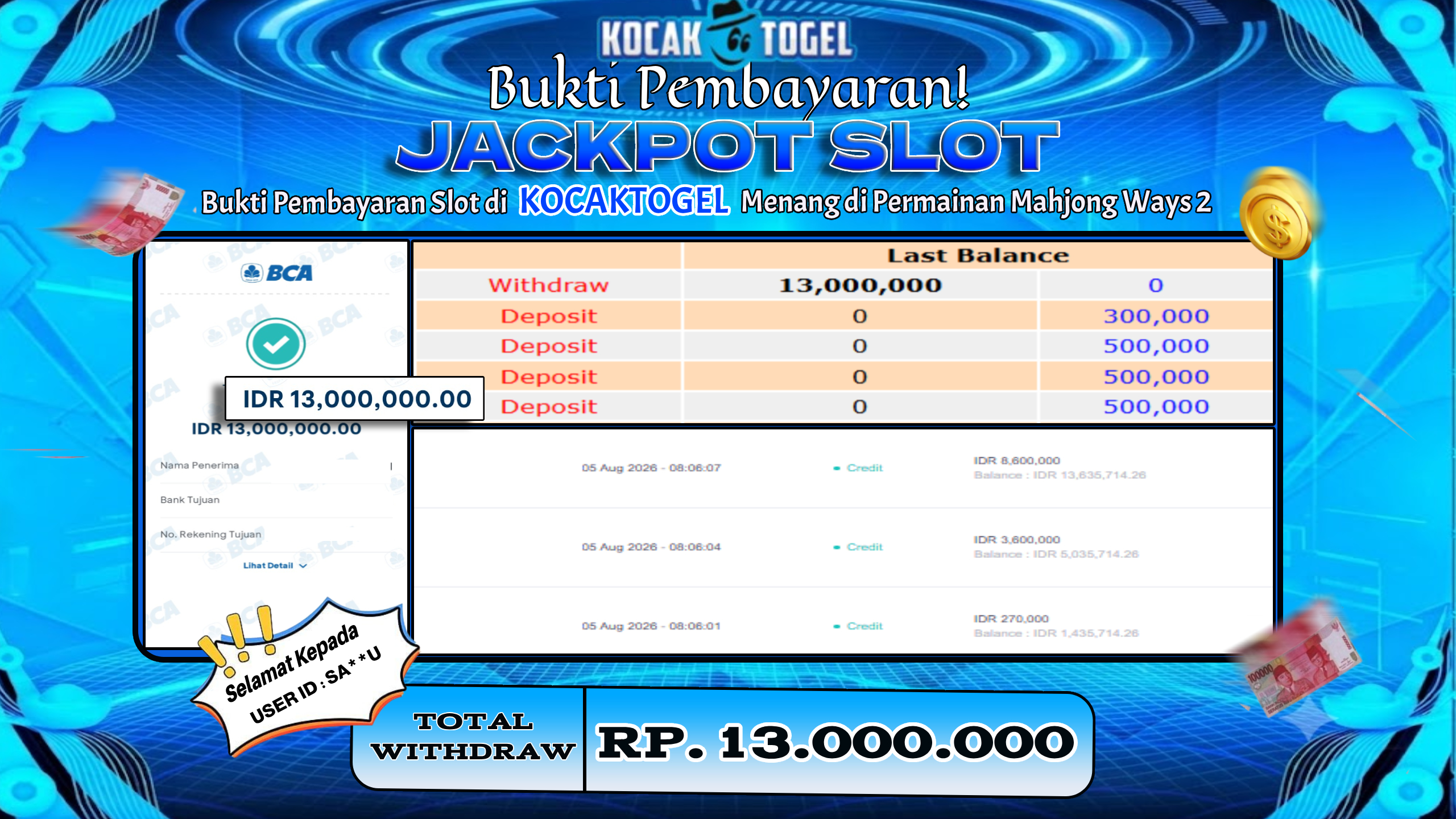 🏆 BUKTI KEMENANGAN Mahjong Ways 2 MEMBER KOCAKTOGEL  🏆