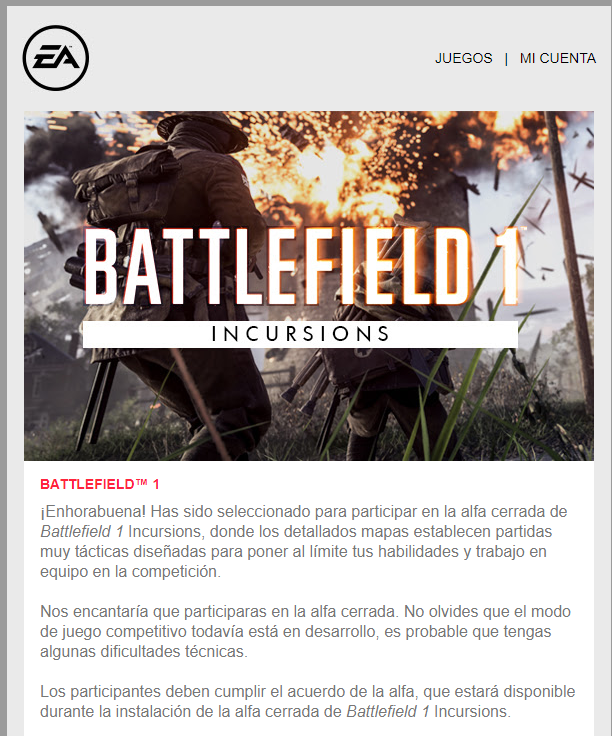 Alguien mas tiene la beta cerrada del Battlefield 1 Incursions