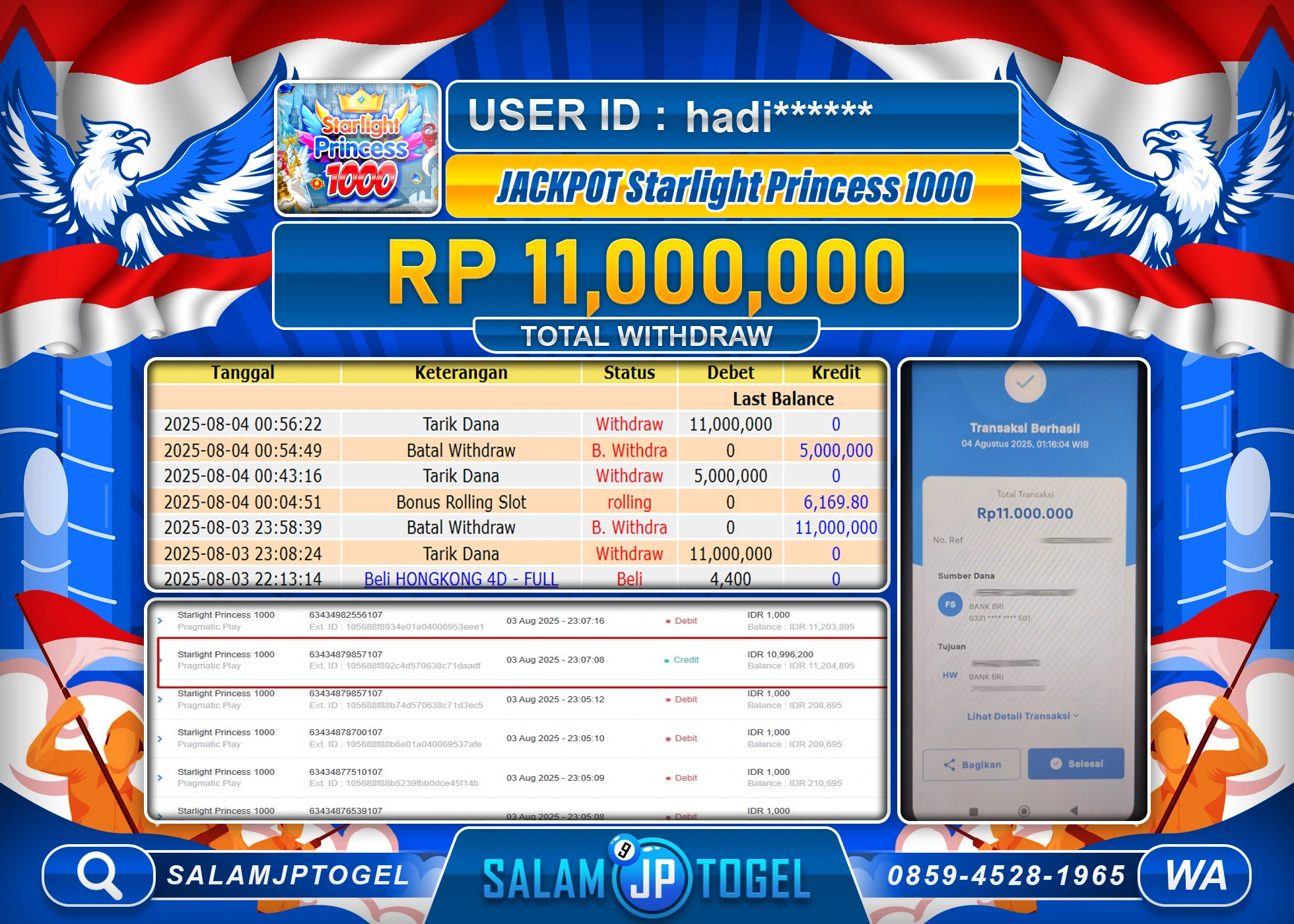 SALAMJPTOGEL MENANG STARLIGHT PRINCESS 1000  Rp.11,000,000