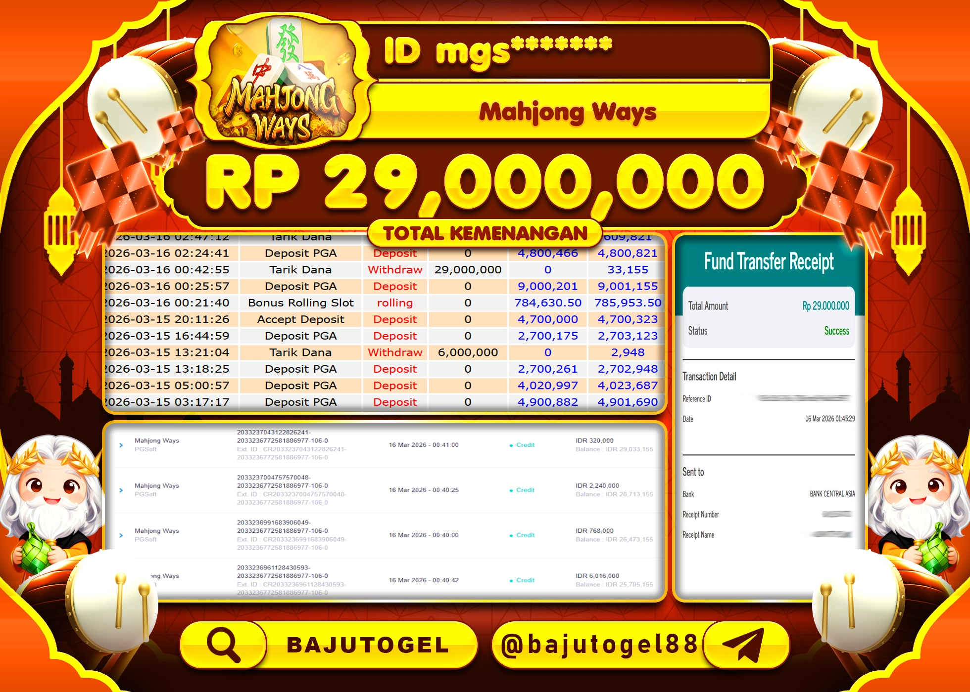 BAJUTOGEL KEMENANGAN DI MAHJONG WAYS PGSOFT Rp.29,000,000 LUNAS