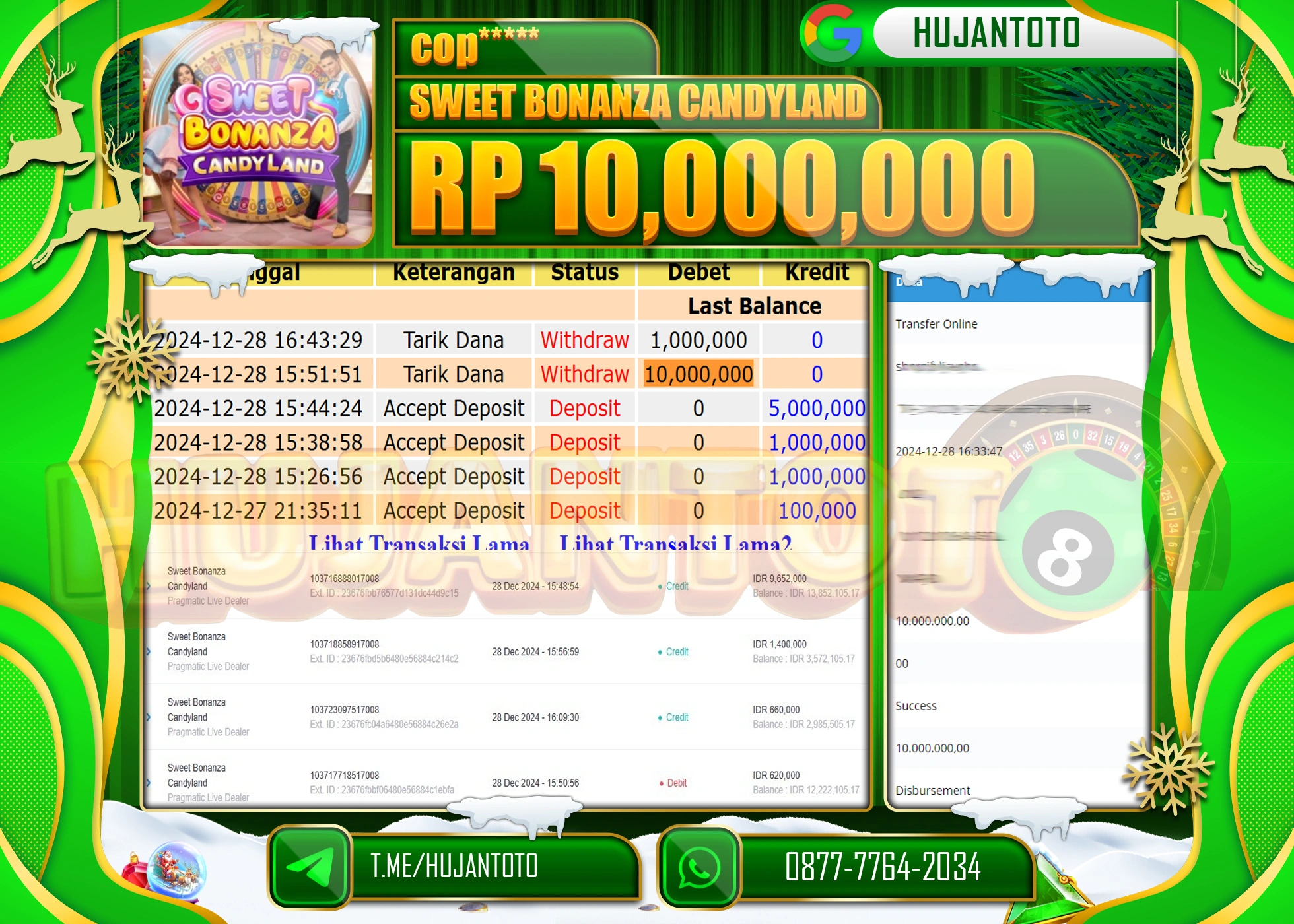 HUJANTOTO SELAMAT ATAS KEMENANGAN YANG DI RAIH DI PERMAINAN SWEET BONANZA CANDYLAND SEBESAR 10,000,000 - TERBAYAR LUNAS