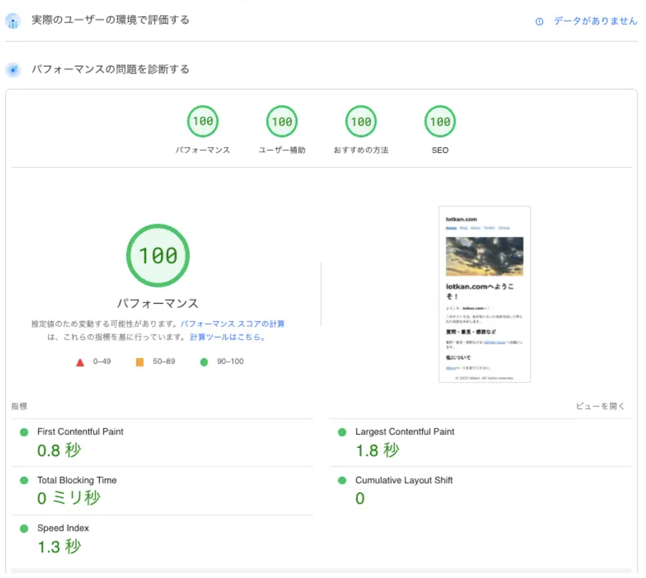 PageSpeed Insightsで100点の画像