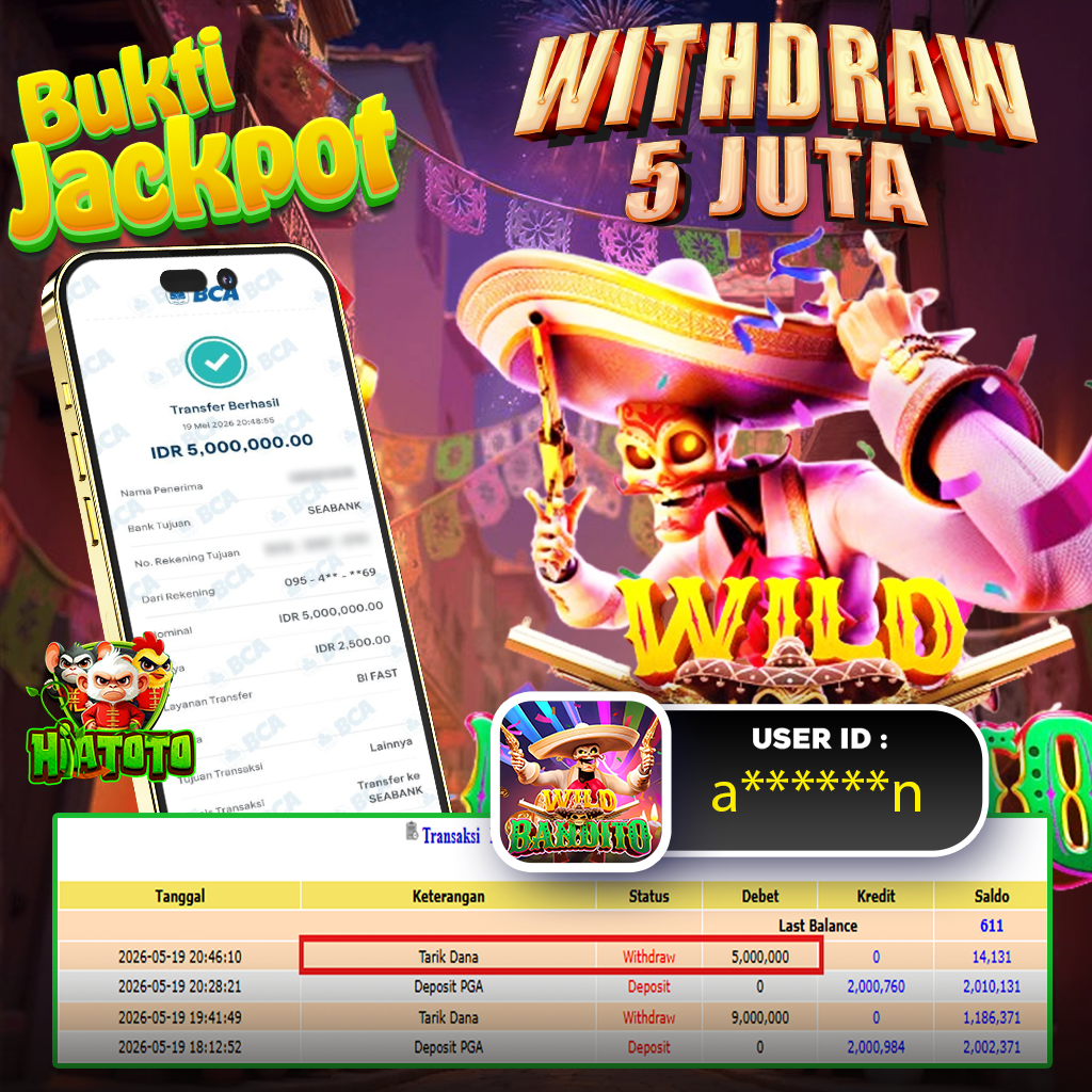 𝗛𝗜𝗔𝗧𝗢𝗧𝗢 𝗝𝗔𝗖𝗞𝗣𝗢𝗧!!! 𝗠𝗘𝗡𝗔𝗡𝗚 𝗕𝗘𝗦𝗔𝗥  WILD BANDDITO  𝗦𝗲𝗯𝗲𝘀𝗮𝗿 𝗥𝗽 5.000.000 𝗝𝘂𝘁𝗮 𝗗𝗶 𝗕𝗮𝘆𝗮𝗿 𝗟𝘂𝗻𝗮𝘀!