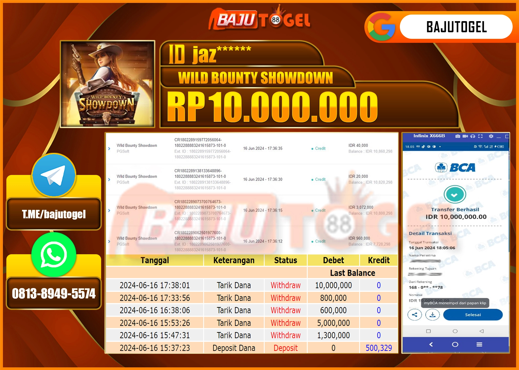  BAJUTOGEL JACKPOT WILD BOUNTY SHOWDOWN Rp.10.000.000 LUNAS