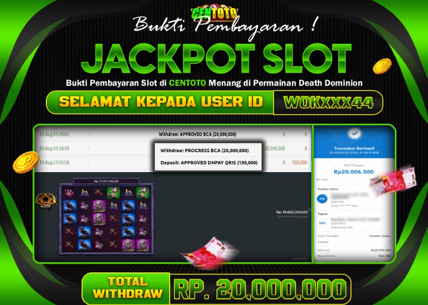 BUKTI JACKPOT LUNAS CENTOTO  RP 20.000.000,-LUNAS