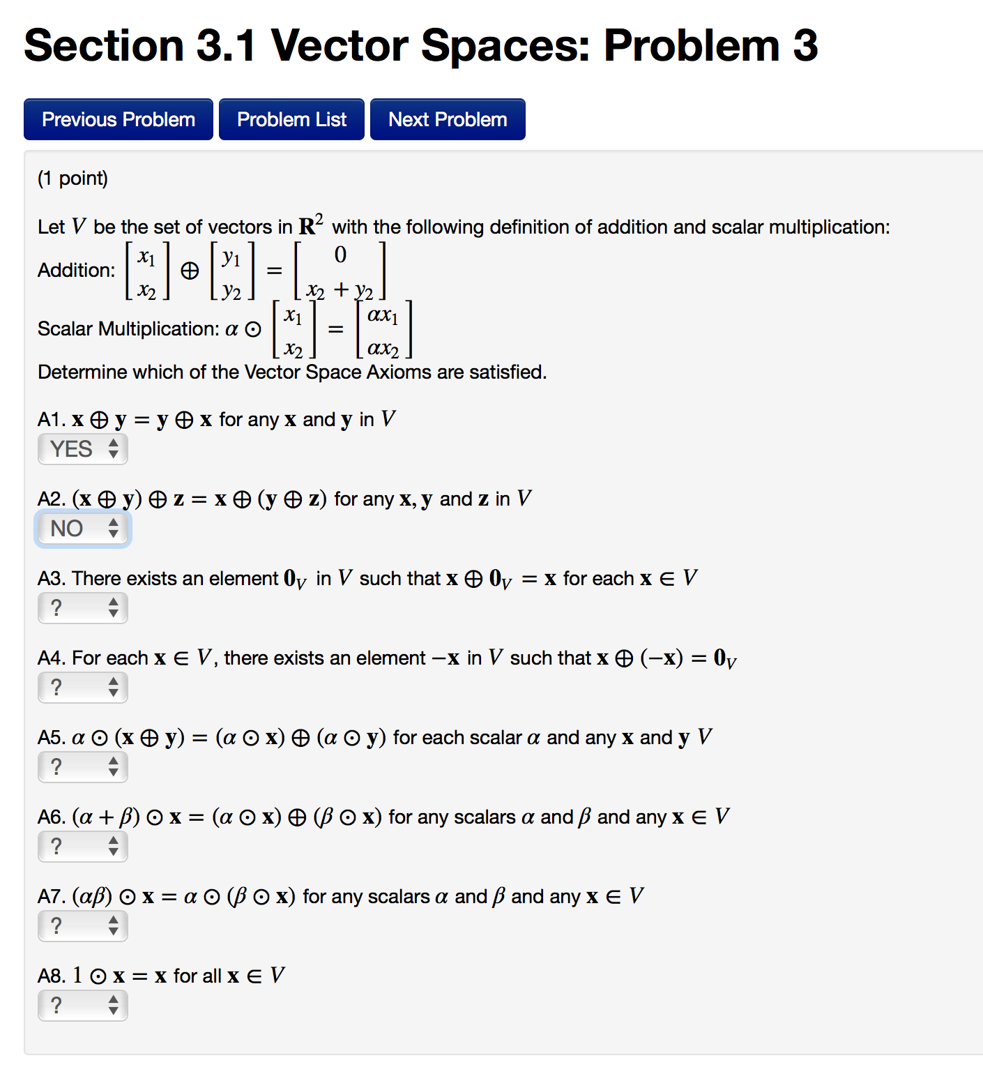 Solved Section 3 1 Vector Spaces Problem 3 Previous Prob Chegg Com