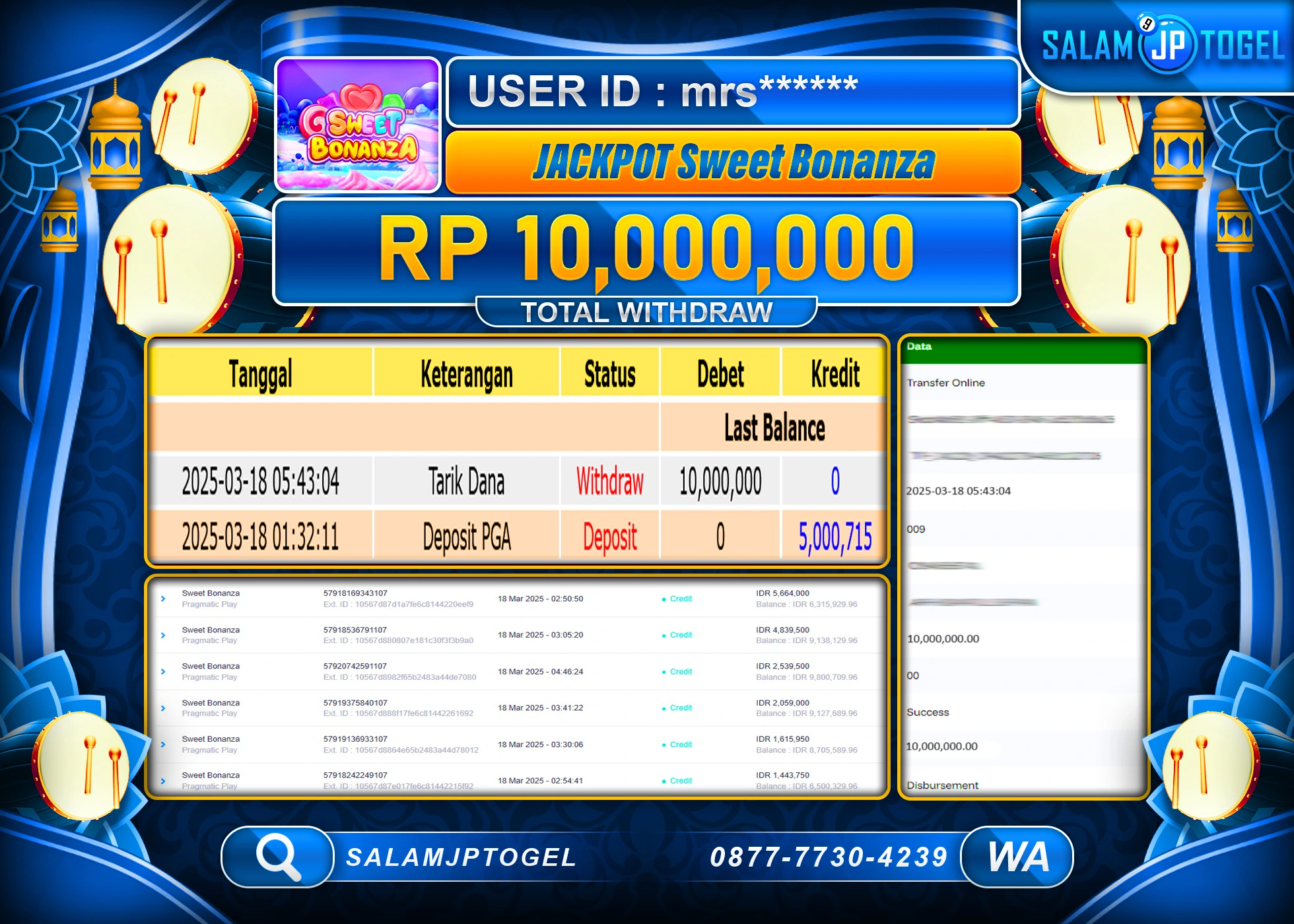 SALAMJPTOGEL MENANG SWEET BONANZA Rp. 10,000,000