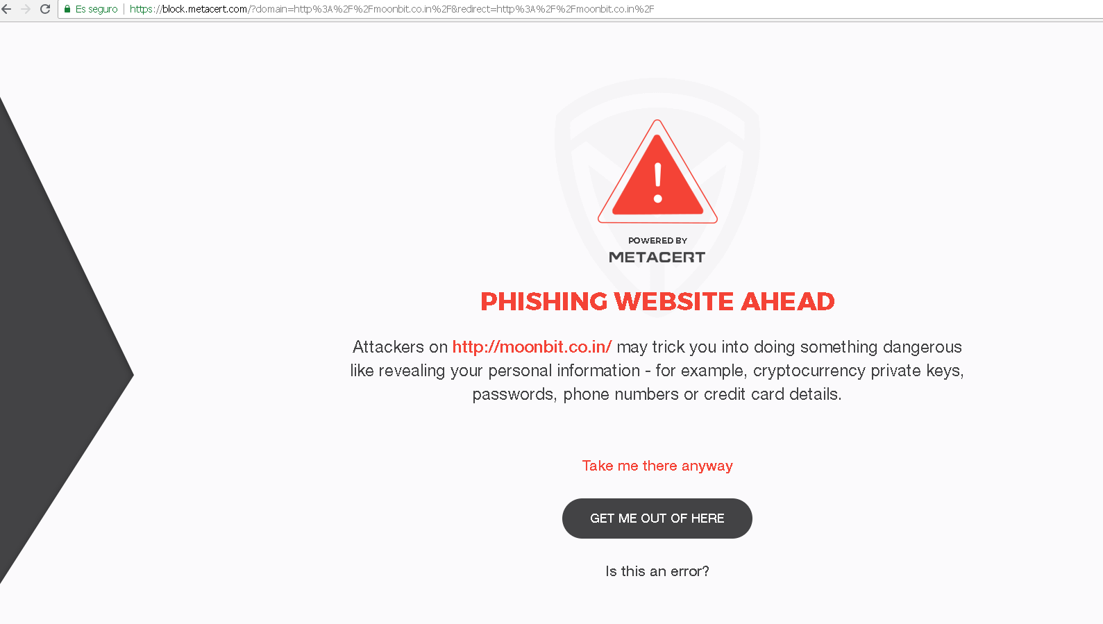 Phishing site example. Warning phishing site.