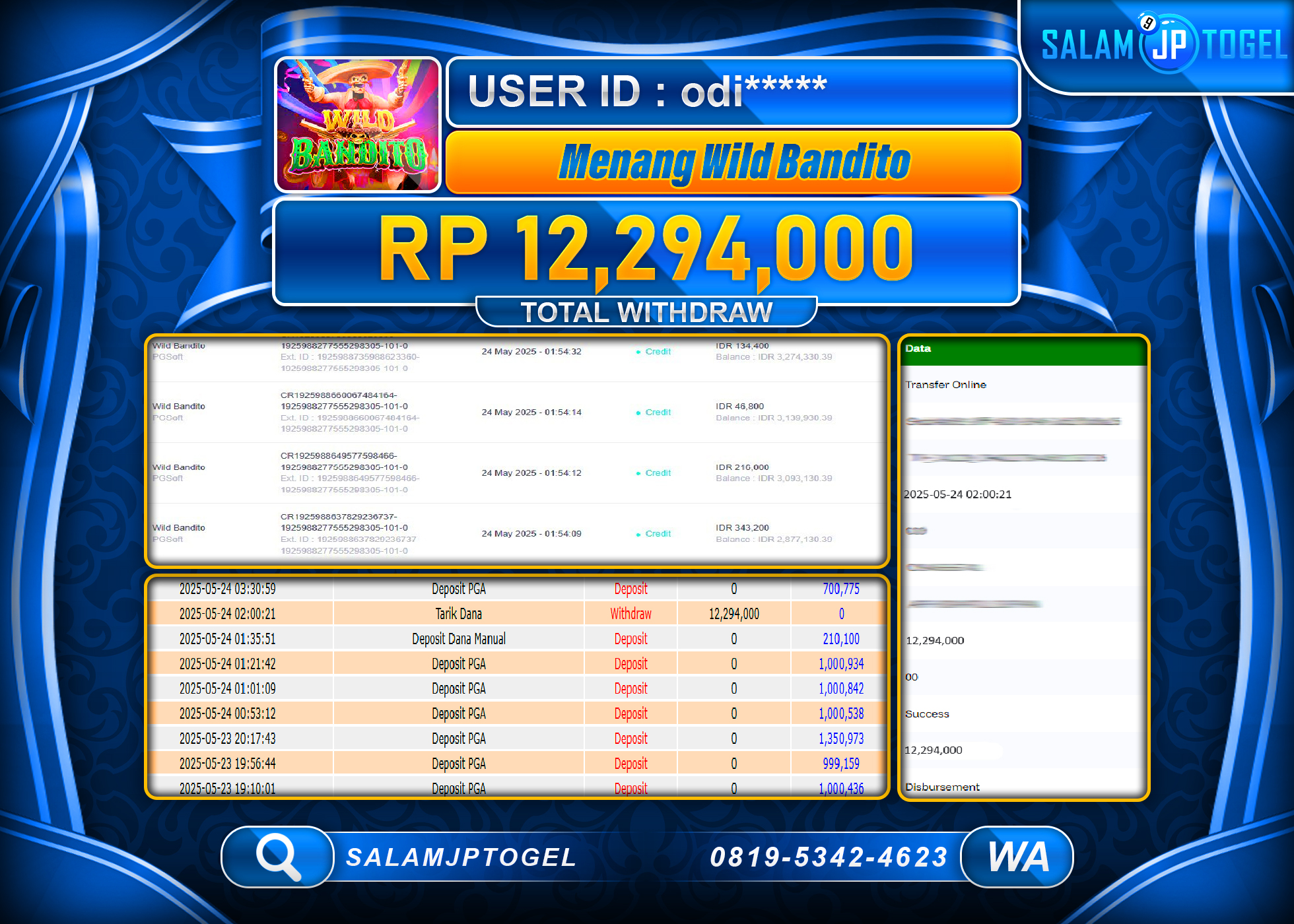 SALAMJPTOGEL MENANG WILD BANDITO Rp.12,294,000 LUNAS