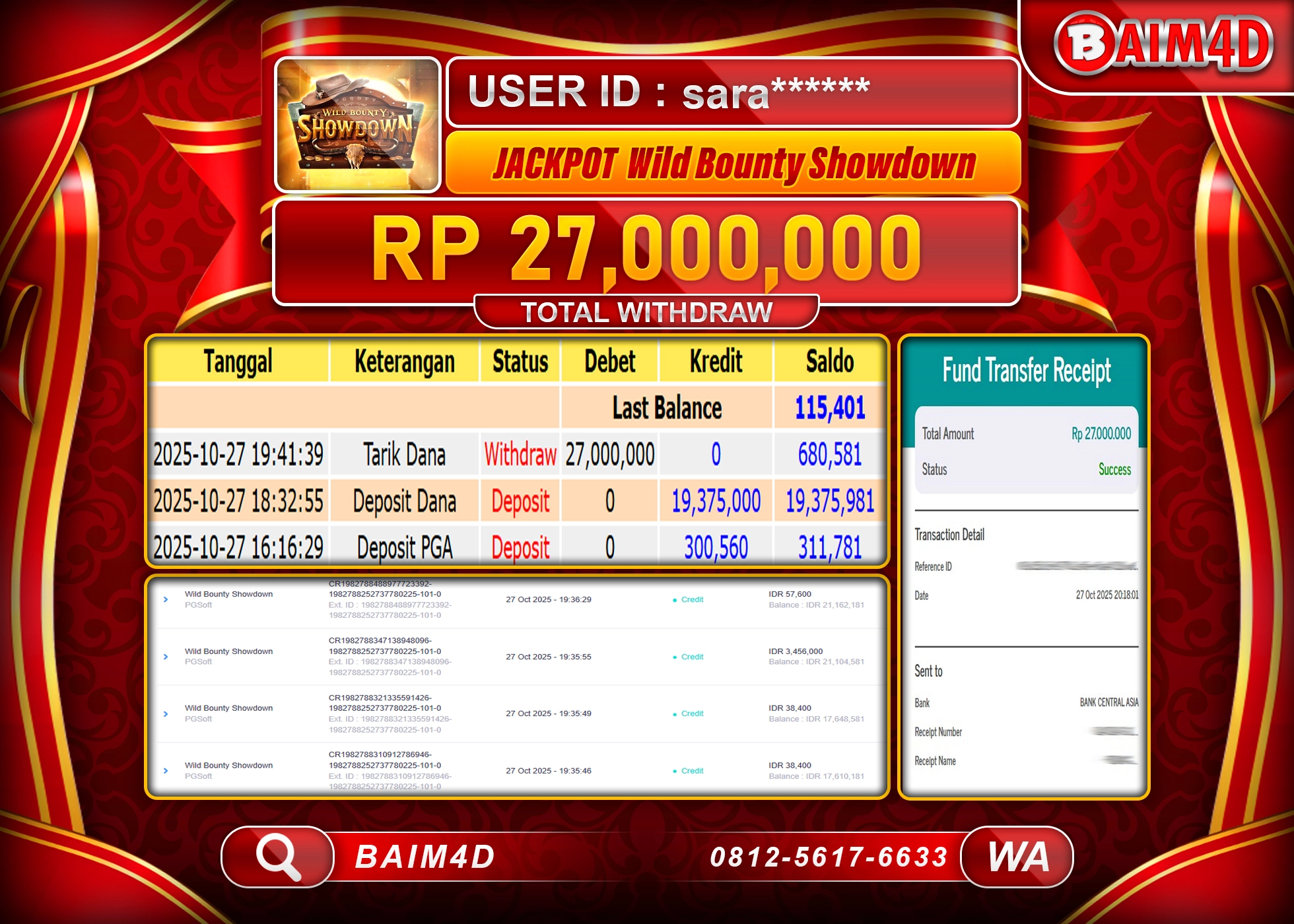 BAIM4D JACKPOT SLOT WILD BOUNTY SHOWDOWN Rp.27,000,000- LUNAS