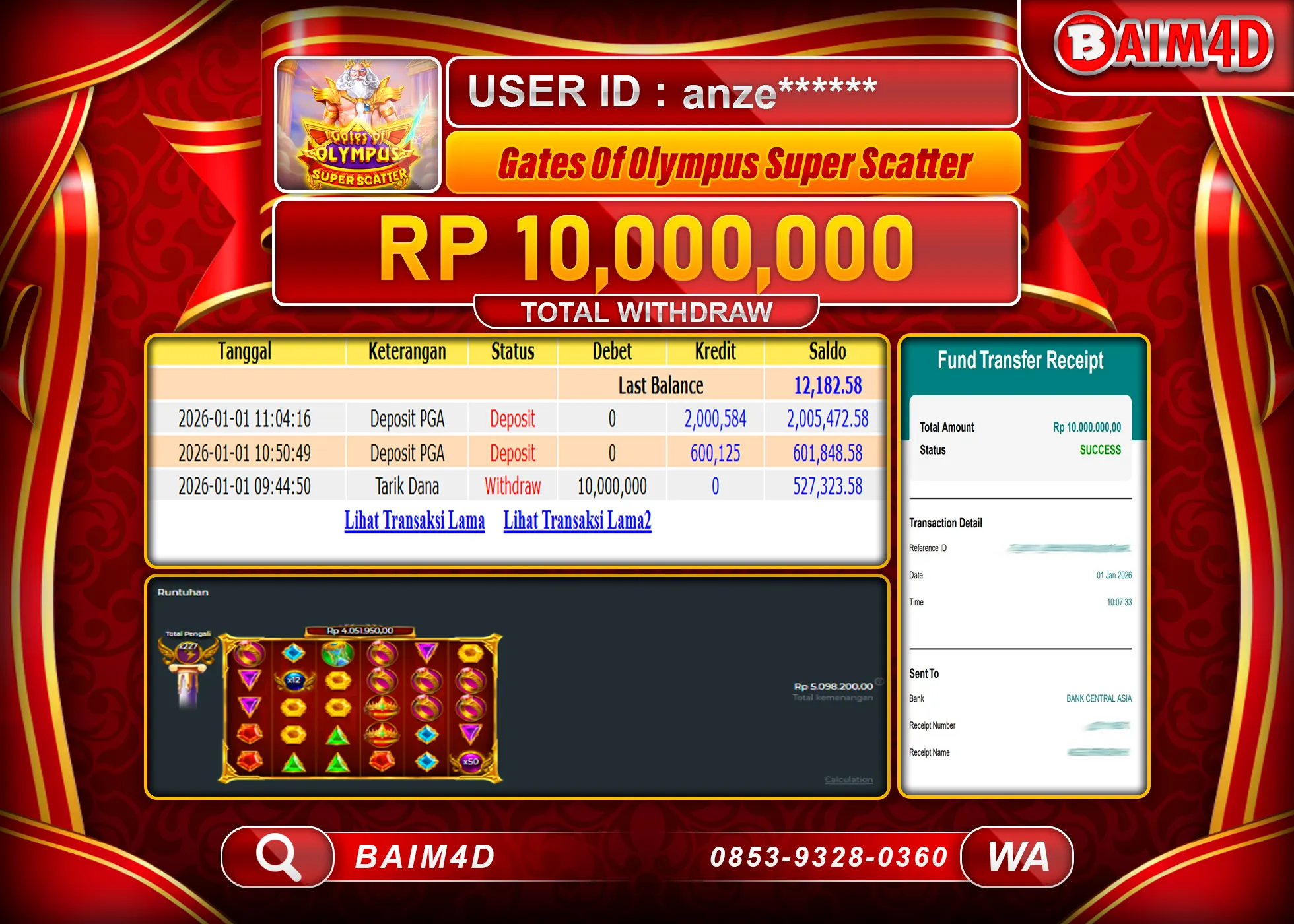 BAIM4D JACKPOT GATES OF OLYMPUS SUPER SCATTER Rp.10,000,000 - LUNAS