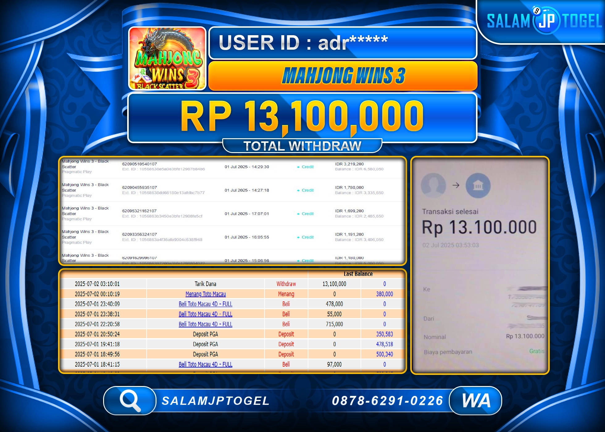 SALAMJPTOGEL MENANG Mahjong Wins 3 Rp.13,100,000 LUNAS