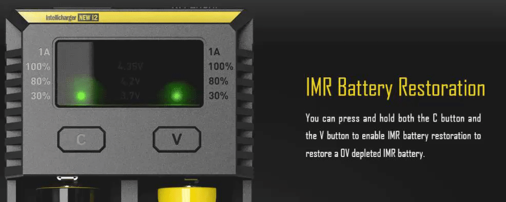 Press and hold both 'C' and 'V' to enable IMR battery restoration.