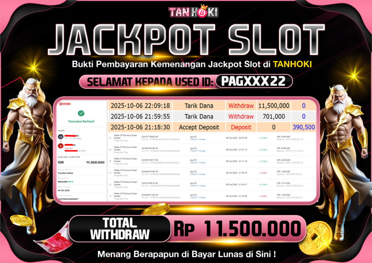 TANHOKI JACKPOT SLOT GATES OF OLYMPUS SUPER SCATTER Rp.11.500.000,- LUNAS