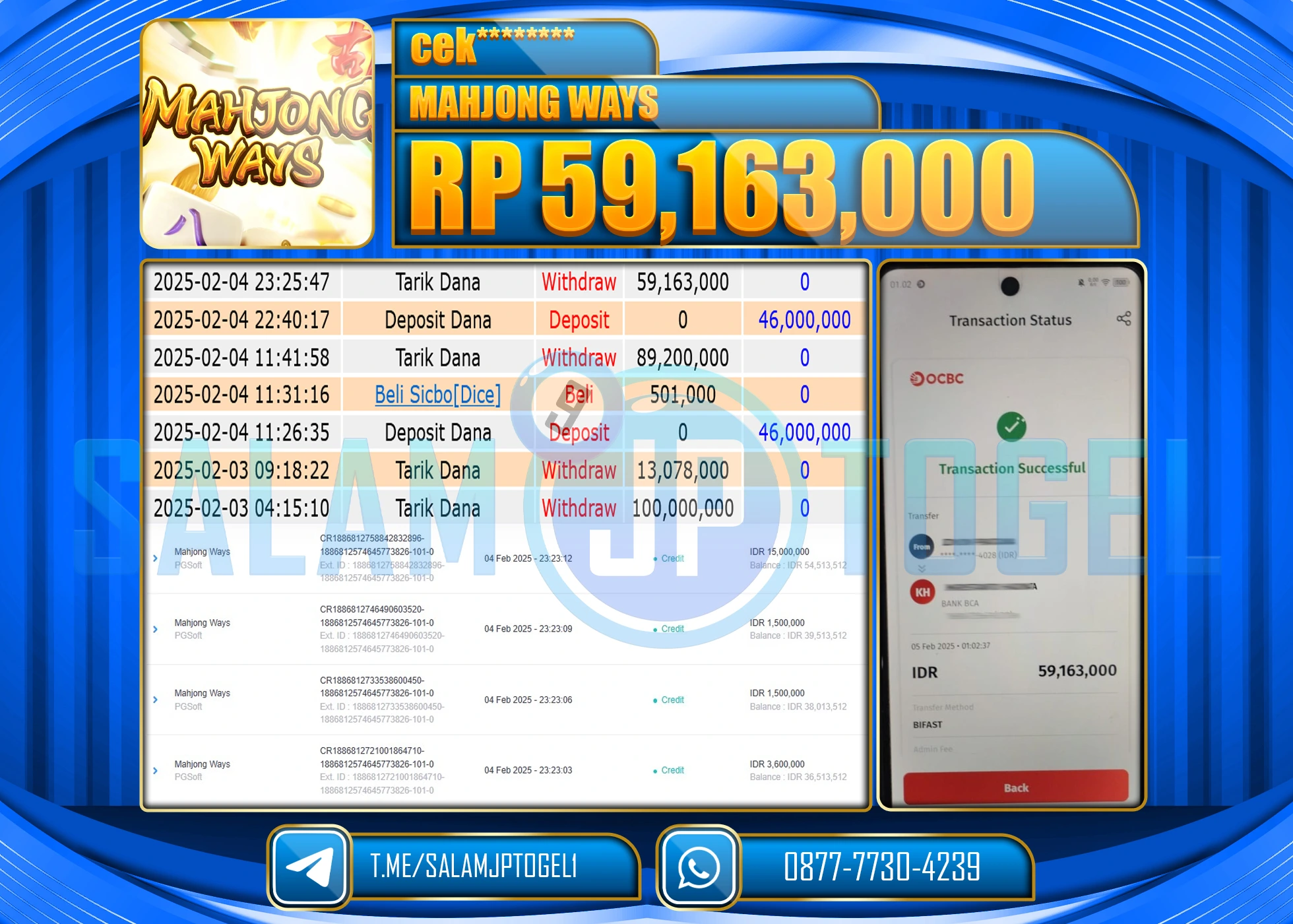 SALAMJPTOGEL MENANG SLOT MAHJONG WAYS  Rp.59,163,000 LUNAS