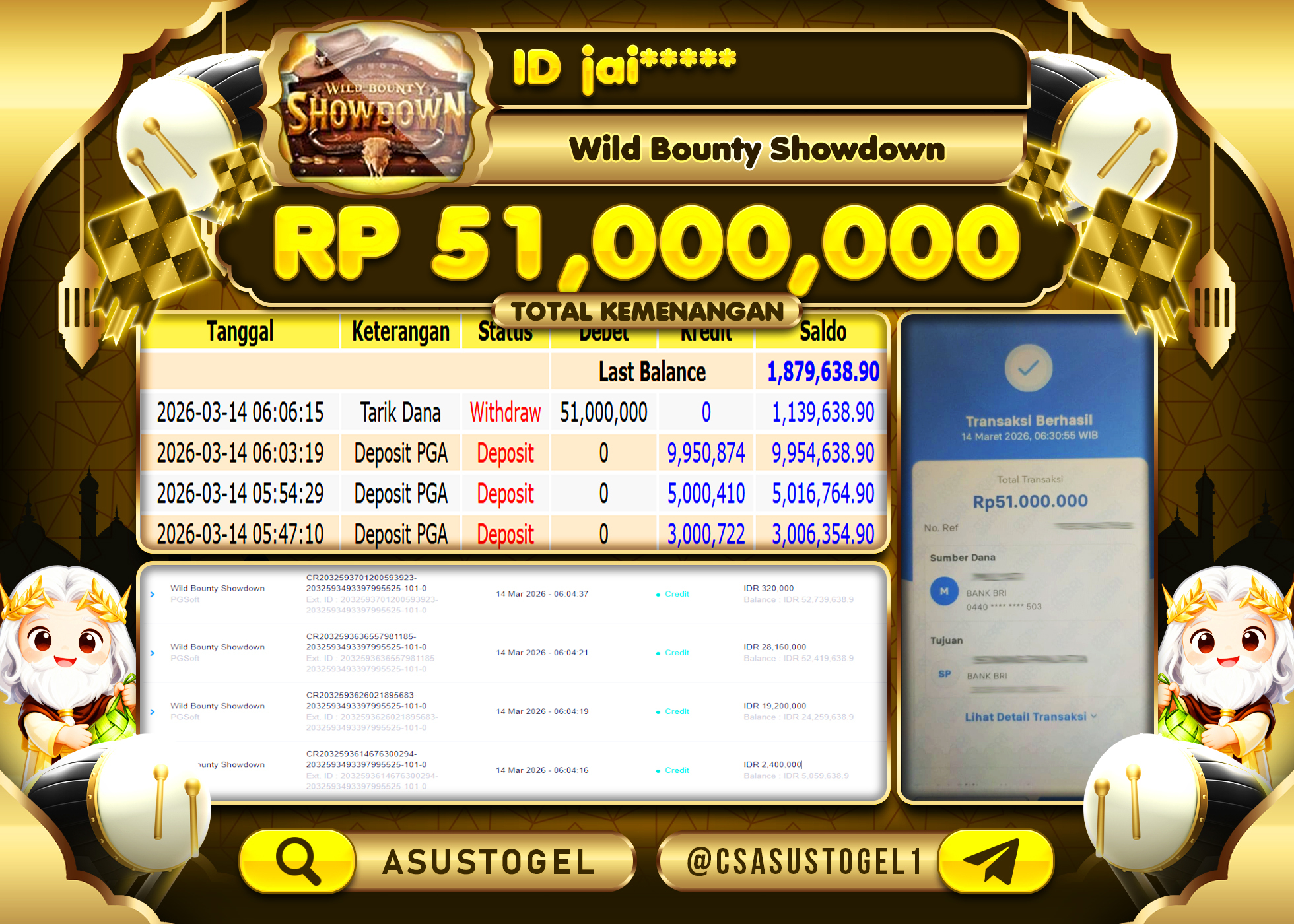 ASUSTOGEL KEMENANGAN DI WILD BOUNTY SHOWDOWN 51,000,000 - RUPIAH LUNAS
