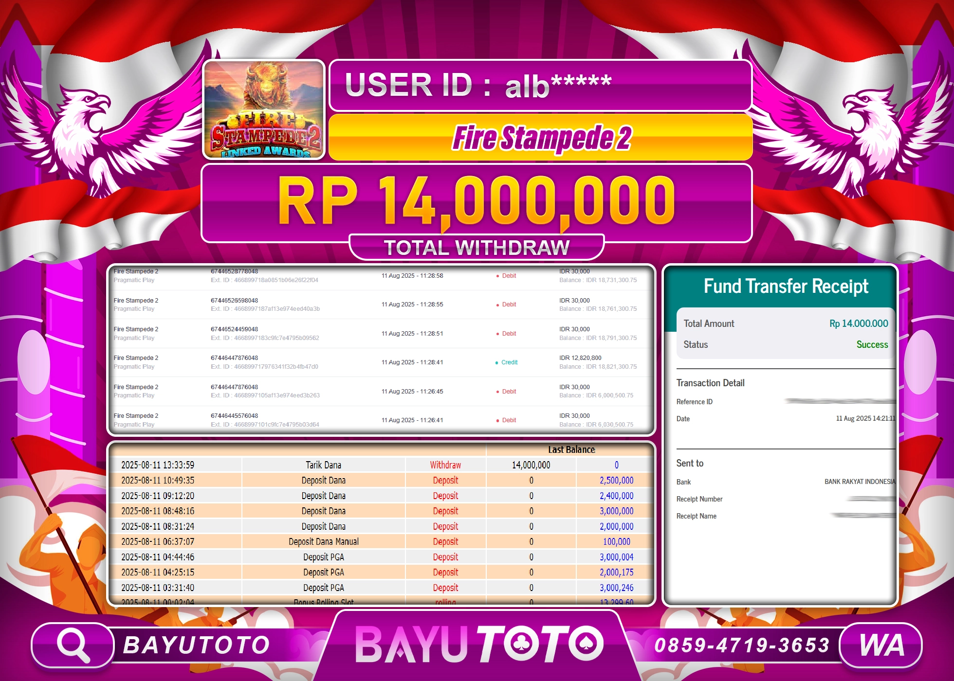 BAYUTOTO JACKPOT DI PRAGMATIC FIRE STAMPEDE2 Rp.14,000,000 LUNAS