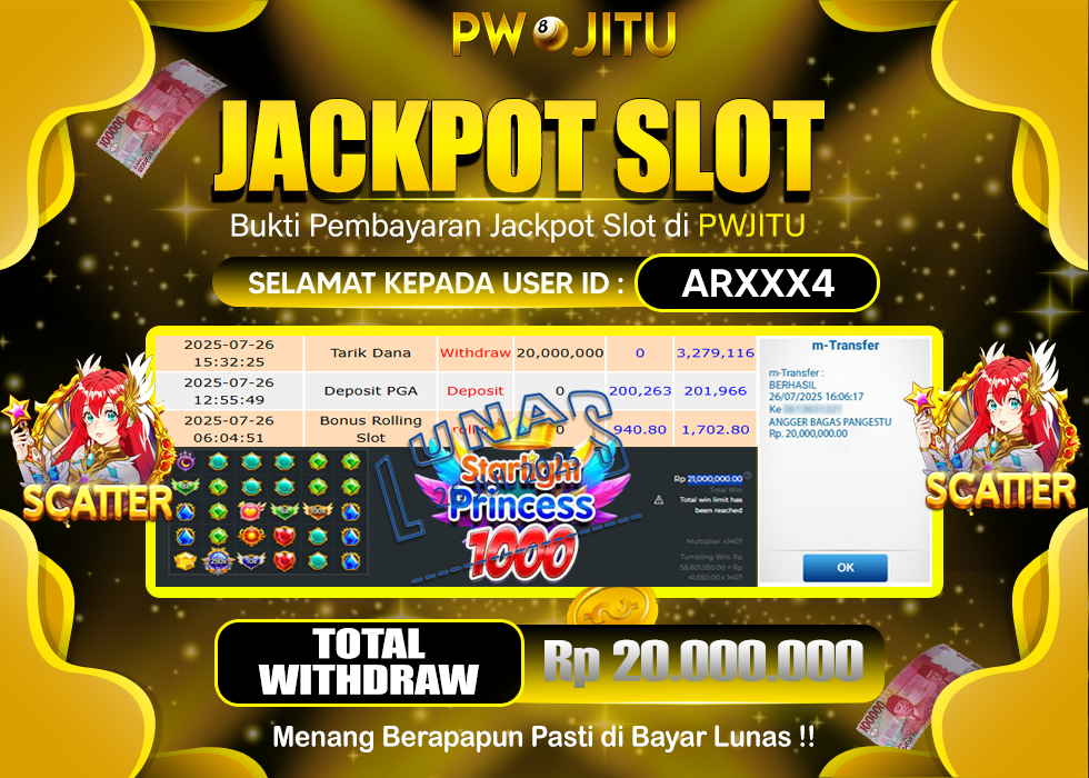 PWJITU JACKPOT SLOT STARLIGHT PRINCESS 1000  Rp.20.000.000,- LUNAS
