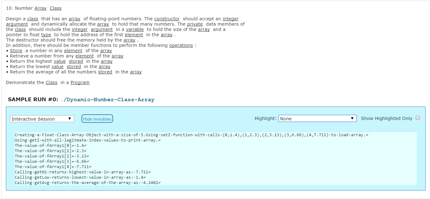 Solved Number Array Class Design A Class That Has An Arra Chegg Com