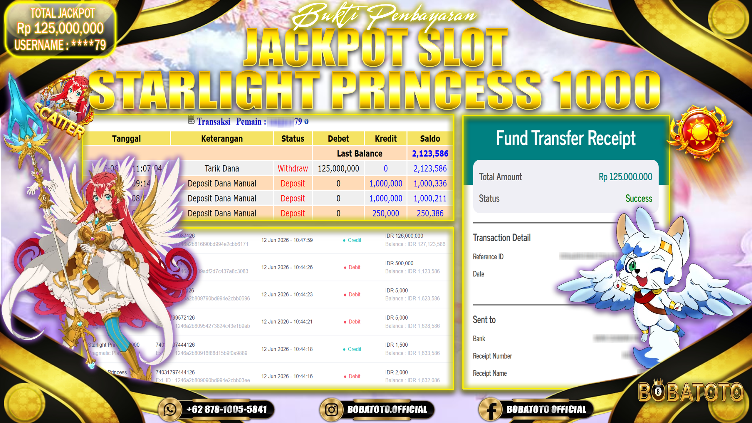BOBATOTO JACKPOT SLOT STARLIGHT PRINCESS 1000 Rp.125,000,000,- LUNAS!!! 