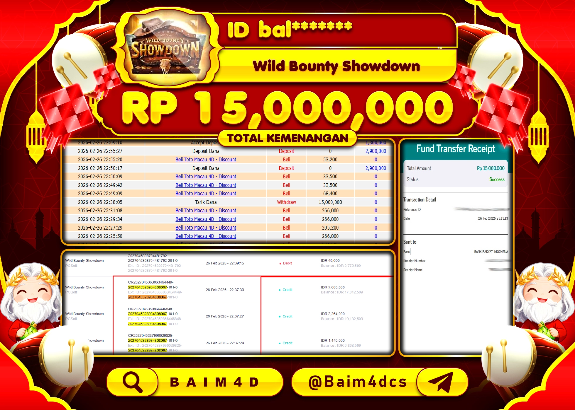 BAIM4D JACKPOT SLOT WILD BOUNTY SHOWDOWN Rp.15.000.000- LUNAS