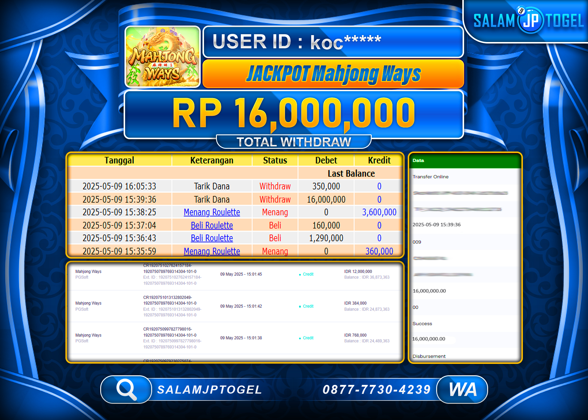 SALAMJPTOGEL MENANG MAHJONG WAYS Rp.16,000,000 LUNAS