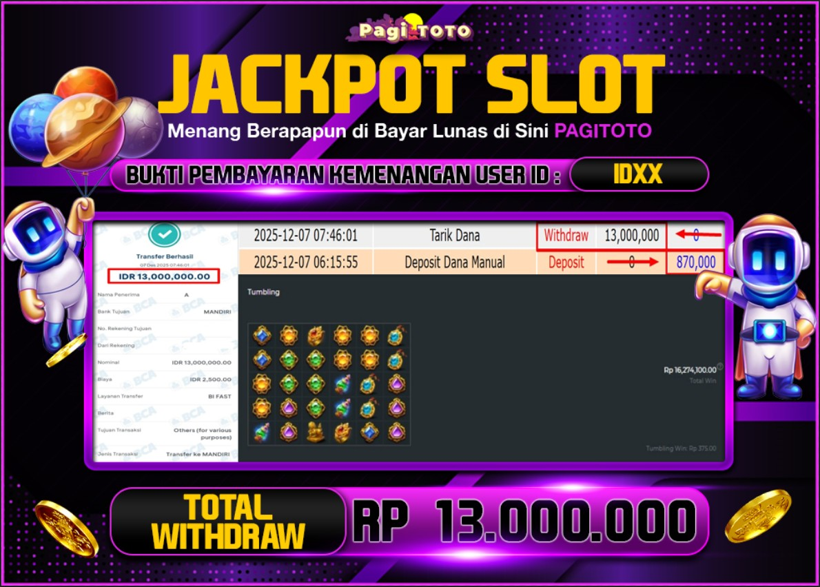 HAPPY JACKPOT MEMBER PAGITOTO SLOT GATES OF GATOT KACA 1000 Rp  13.000.000-, - LUNAS